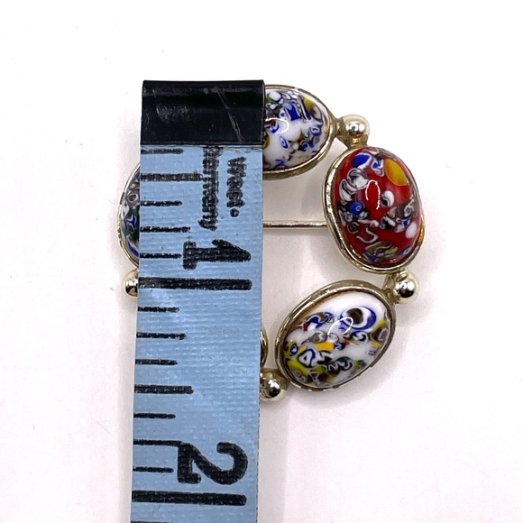 Millifiori Style Glass Cabochon Circle Pin Brooch - Picture 7 of 9